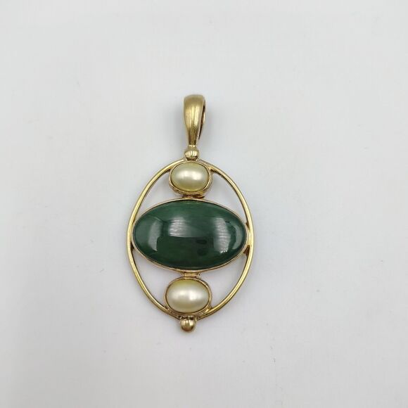 Vintage Sajen Sterling Silver 925 Vermeil Jade/Nephrite Baroque Pearl Pendant - Picture 7 of 13